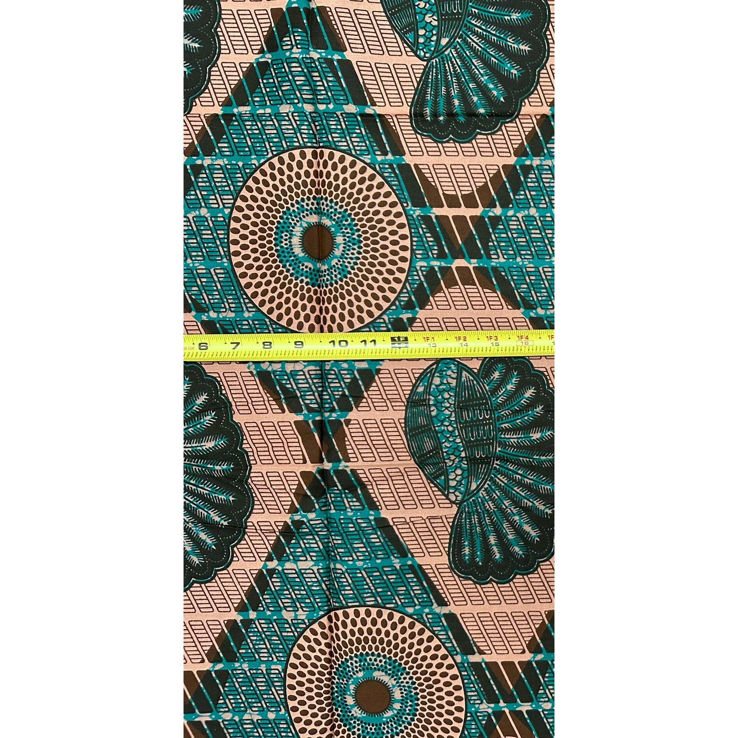 African Print Fabric/ Ankara - Brown, Teal 'Bullseye Chieftain', 1 Yard