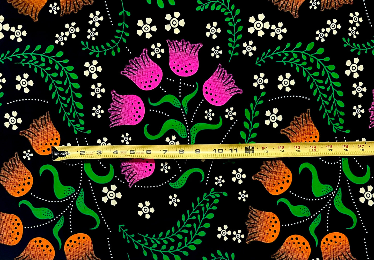 African Print Fabric/ Ankara - Green, Pink, Orange, Black 'Secret Garden Society', Yard or Wholesale