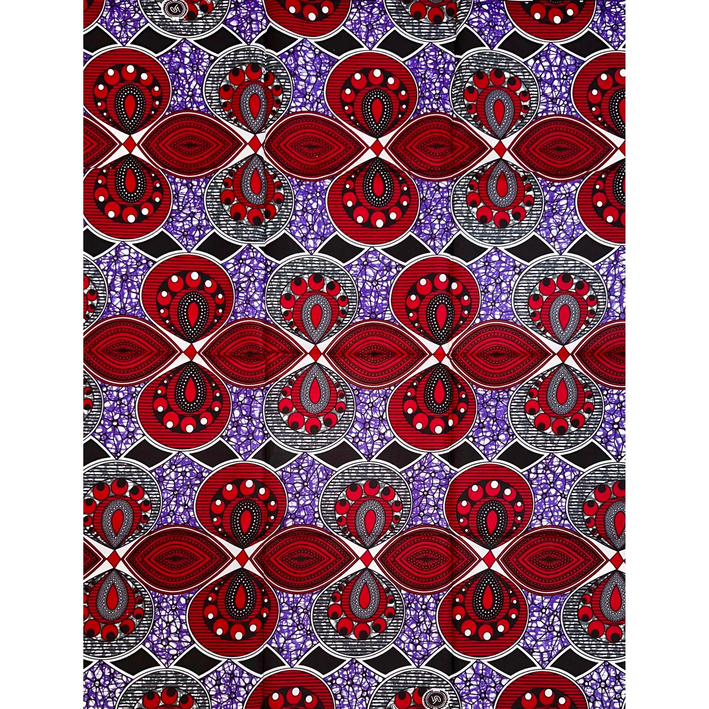 African Print Fabric/ Ankara - Red, Purple, Gray 'Fire & Tori,’ 1 YARD