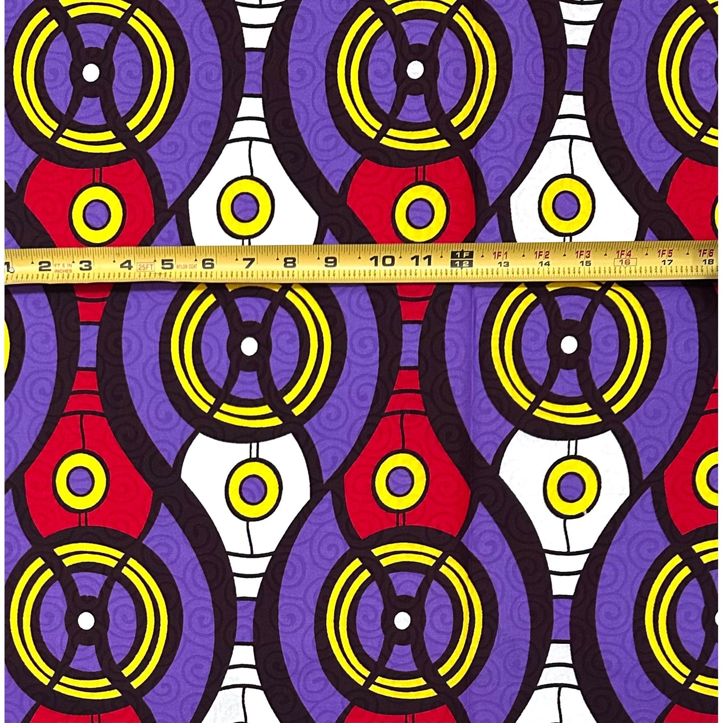 African Print Fabric/Ankara - Purple, Red, Yellow “Pulse" Design, 1 Yard