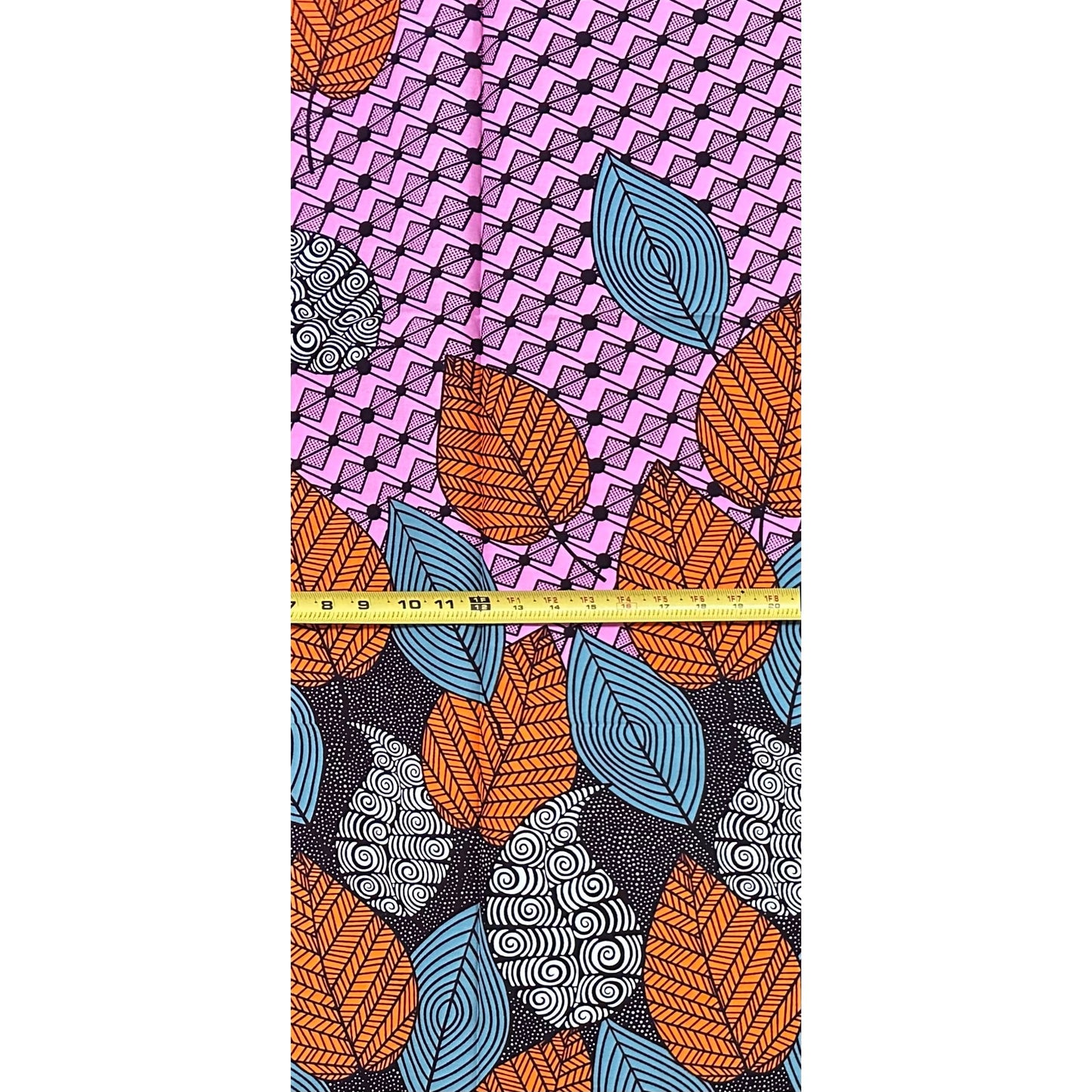 African Print Fabric/ Ankara - Pink, Orange, Gray, Brown 'Gathered Leaves', 1 YARD