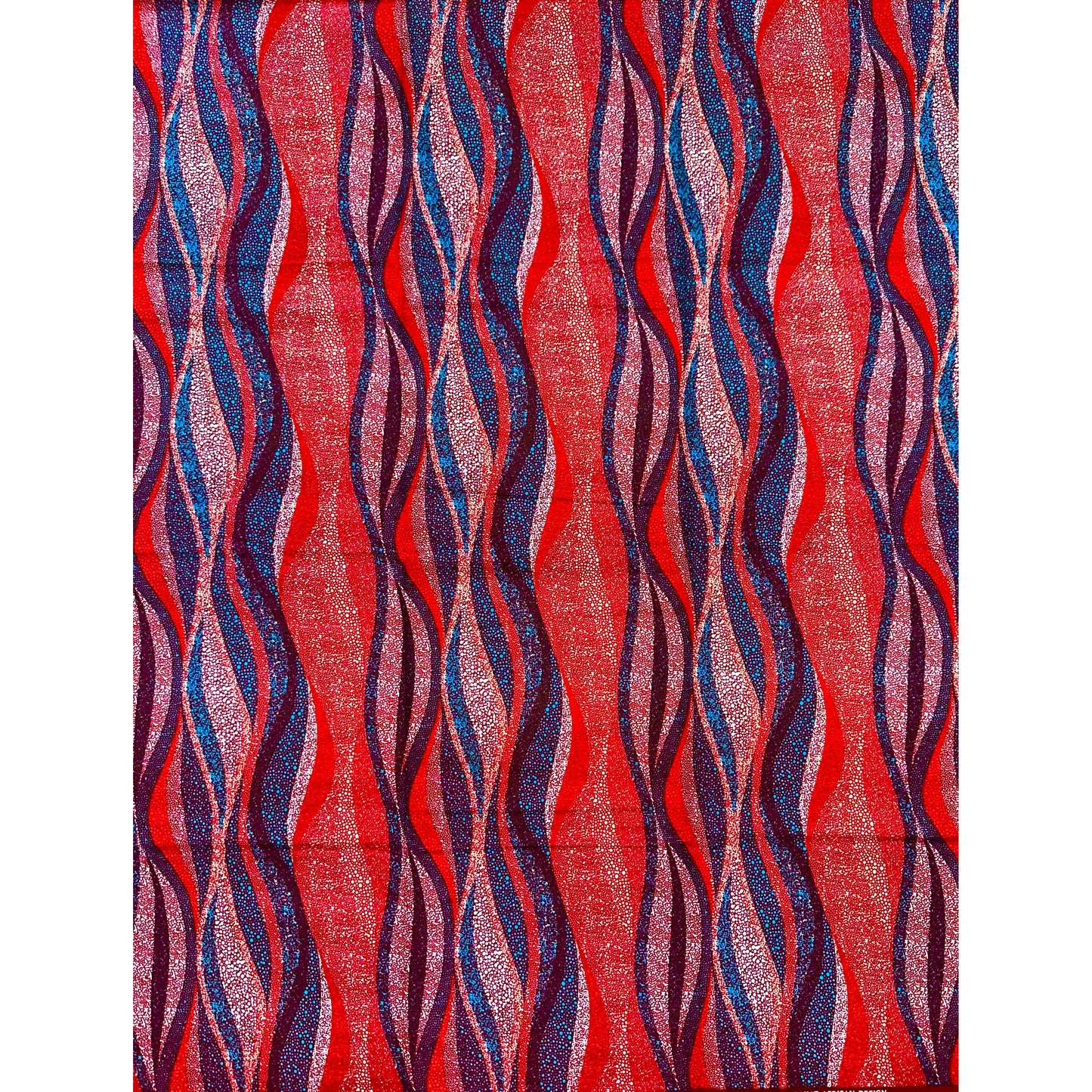 African Fabric/ Ankara - Shades of Red, White, Blue 'Mvuto,' Design, YARD or WHOLESALE