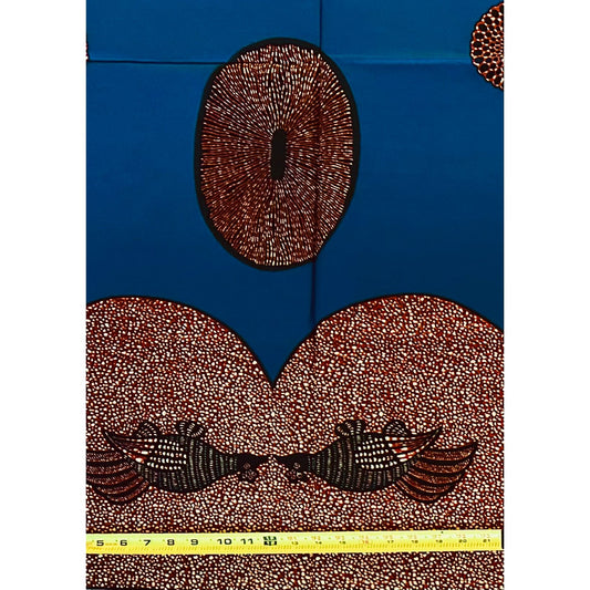 African Print Fabric/ Ankara - Blue, Brown ‘Ceremonial Markings' Design, 1 YARD