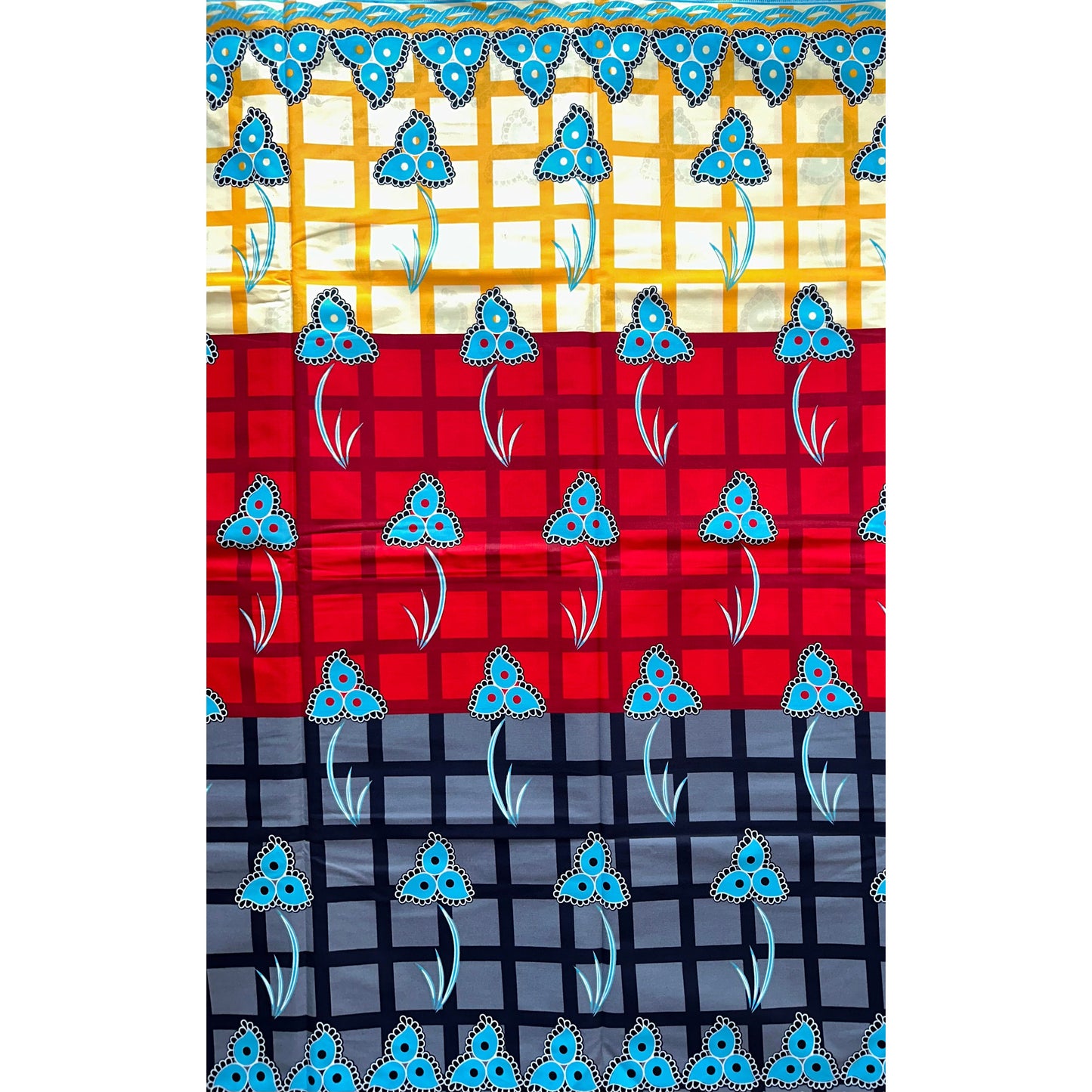 African Print Fabric/ Ankara - Gray, Red, Blue, Yellow “Buki Color Block ”, Per Yard or Wholesale