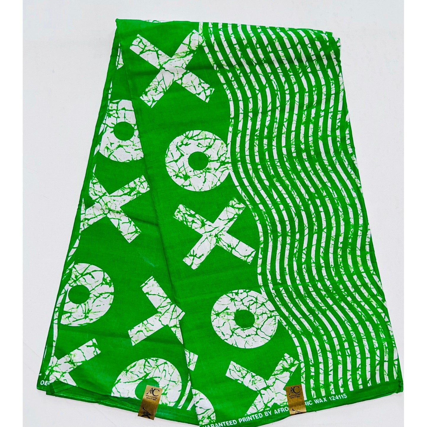 African Print Fabric/ Ankara - Green, White 'XOXO', Per Yard or Wholesale