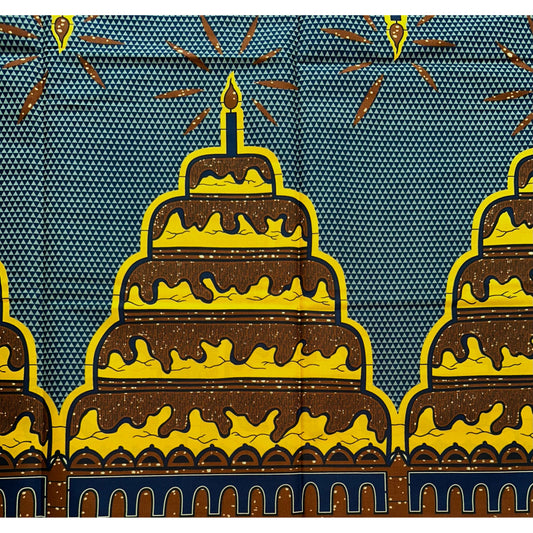 African Print Fabric/ Ankara - Gray, Yellow, Blue, Brown 'Make A Wish', YARD or WHOLESALE