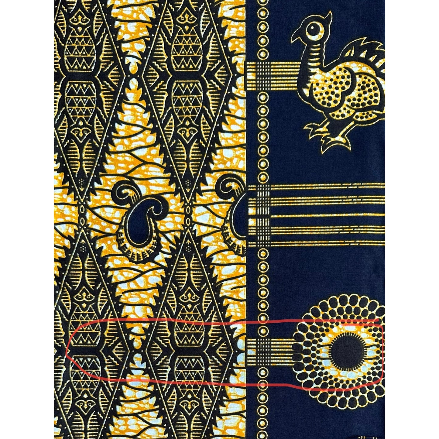 African Print Fabric/ Ankara - Blue, Marigold 'Guinea Fowl' FLAWED Design, YARD or WHOLESALE
