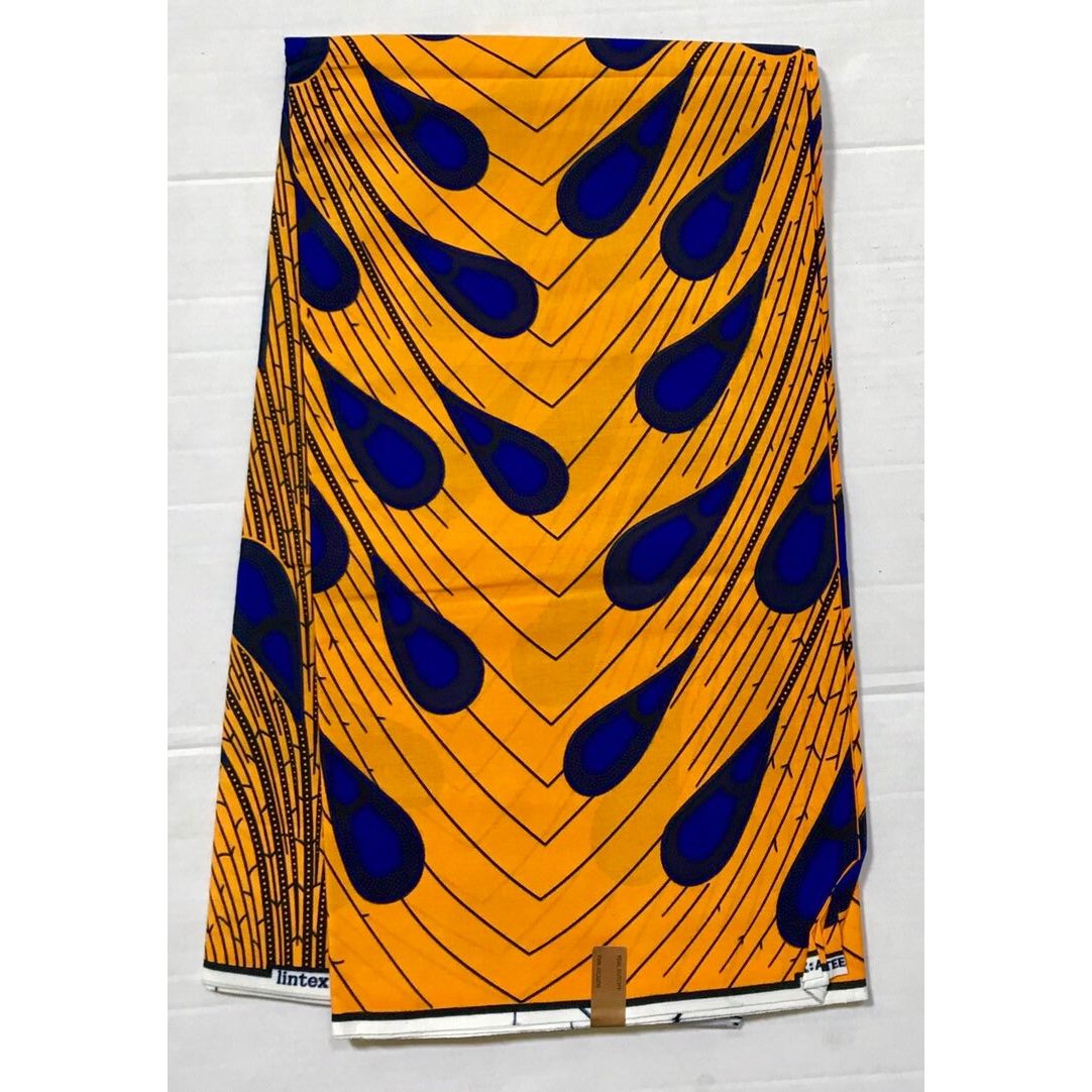 African Print Fabric/ Ankara - Marigold & Blue 'Rain Burst', Yard or Wholesale