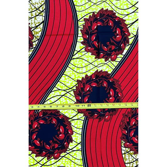 African Print Fabric/ Ankara - Brown, Red, Yellow 'Gist Queen', 1 YARD