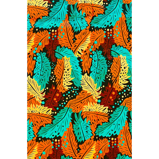 African Print Fabric/ Ankara - Orange, Yellow, Teal, Brown 'Black Soil Flame' Design, YARD or WHOLESALE