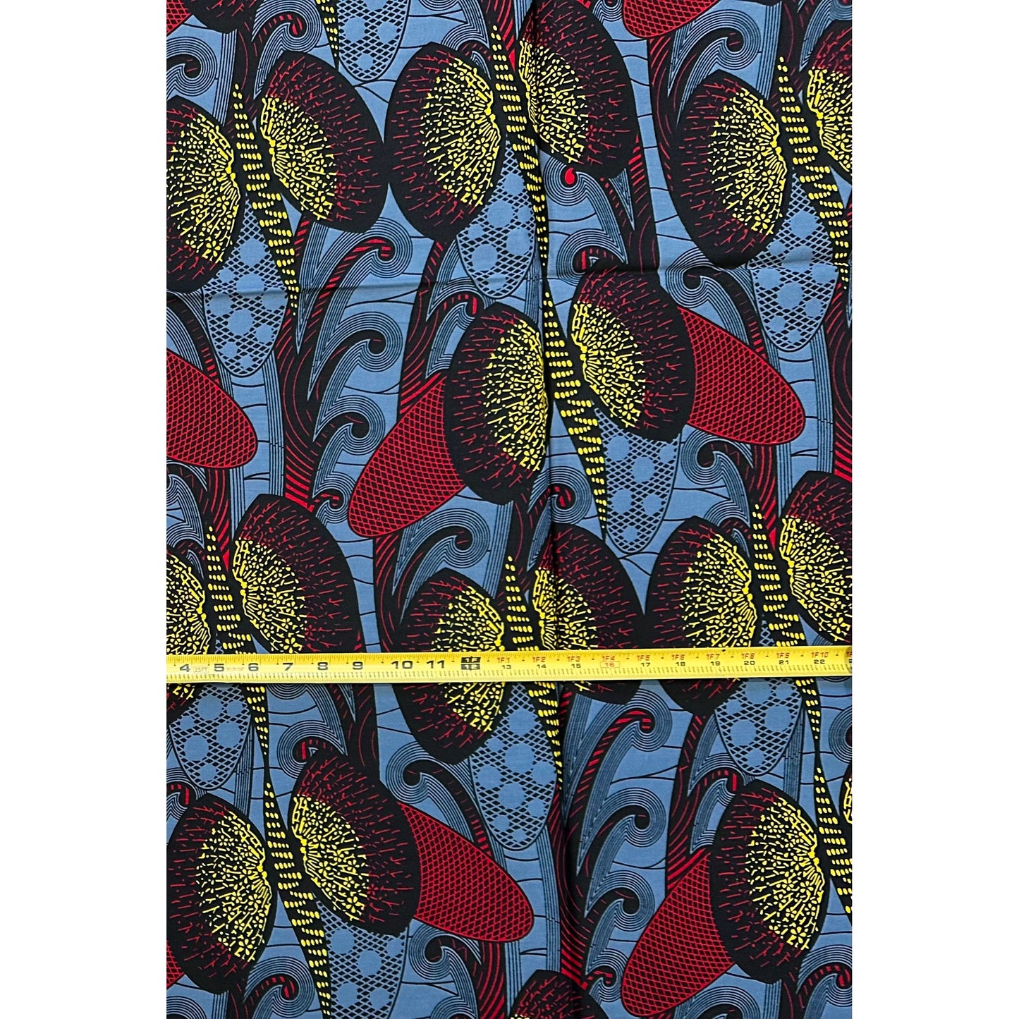 African Print Fabric/ Ankara - Gray, Red, Yellow 'City Seeds,’ 1 YARD