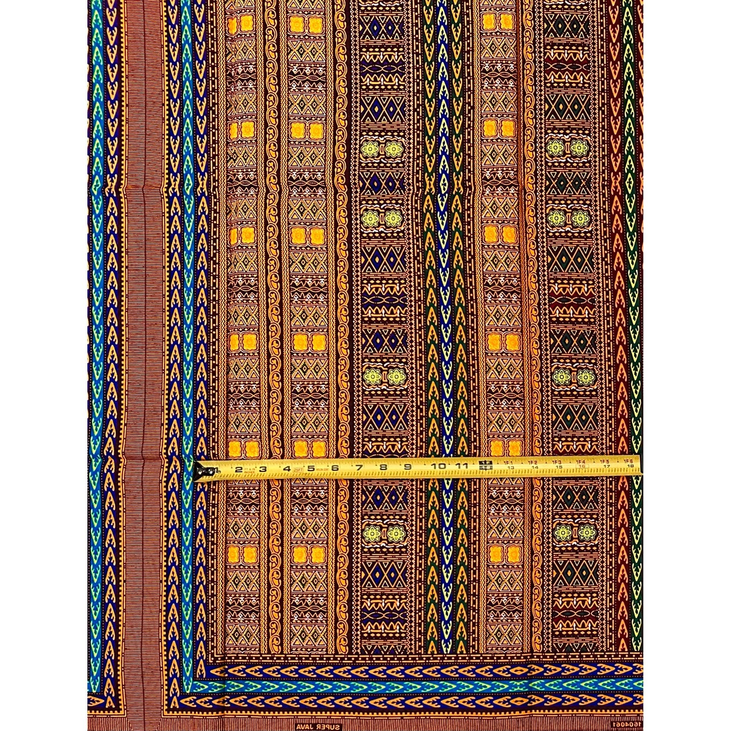 African Print Fabric/ Ankara - Orange, Yellow, Brown ‘Dashiki Crown Lines' Design, 1 YARD