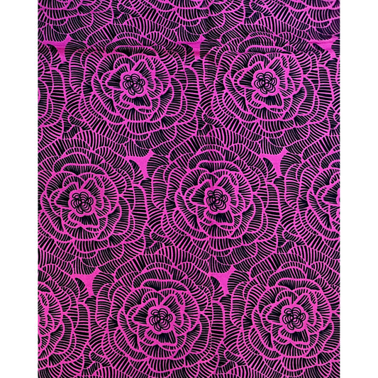 African Print Fabric/ Ankara - Pink, Black 'Zafira Bloom' Design, YARD or WHOLESALE