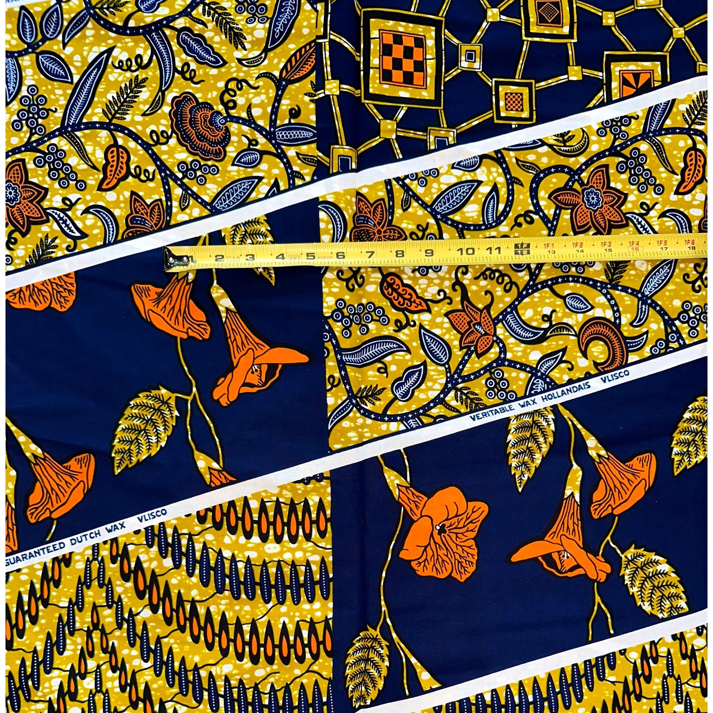 African Print Fabric/ Ankara - Blue, Brown, Orange, White 'Kolawole', YARD or WHOLESALE