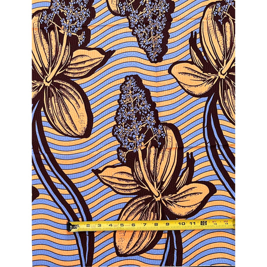 African Print Fabric/ Ankara - Apricot, Blue, Brown “Igi Aṣẹ Bloom” Design, YARD