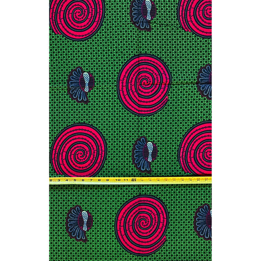 African Print Fabric/ Ankara - Green, Pink, Navy 'Dynasty Circuit' Design