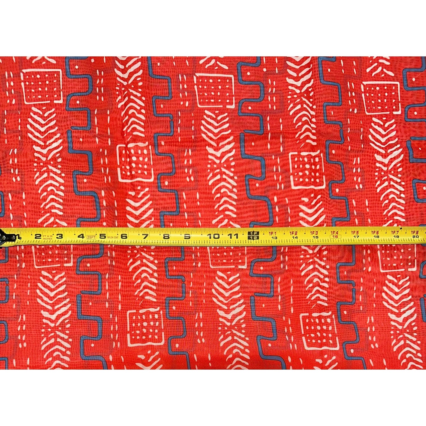 African Print, Chiffon Fabric - Red, White, Gray "Sumayya", ~2 Yards