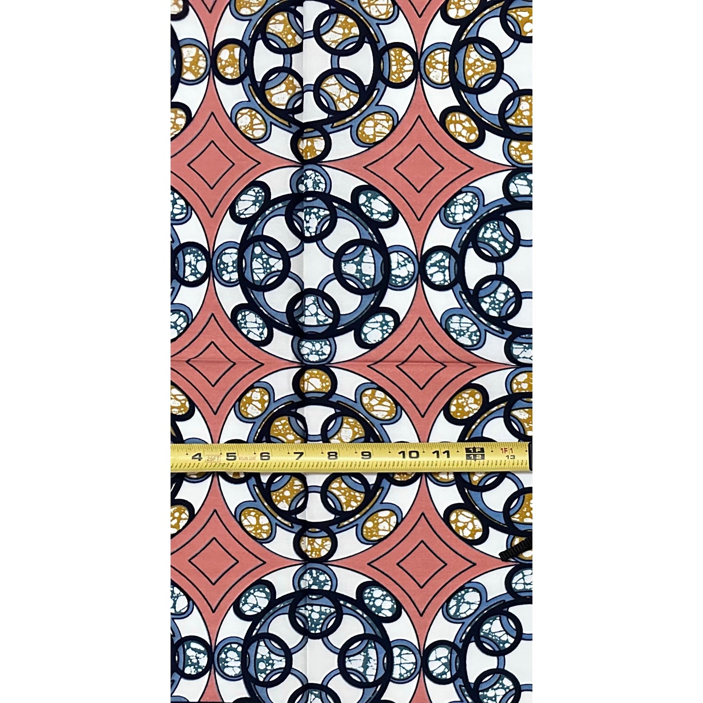 African Print Fabric/ Ankara - Pink, Gray, Navy, Brown 'Circle of Grace', 1 YARD