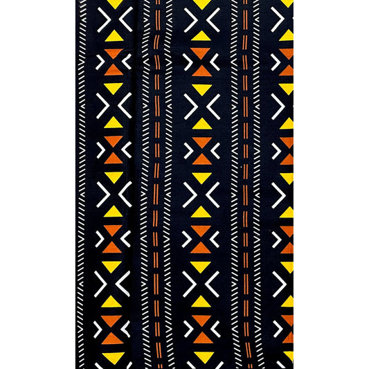 African Print Fabric/ Ankara - Black, White, Brown, Yellow 'Cross the Line' Design, YARD or WHOLESALE