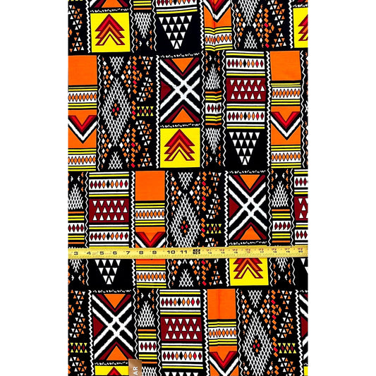 African Print Fabric/Ankara - Orange, Red, Black, Yellow "The Movement", 1 Yard