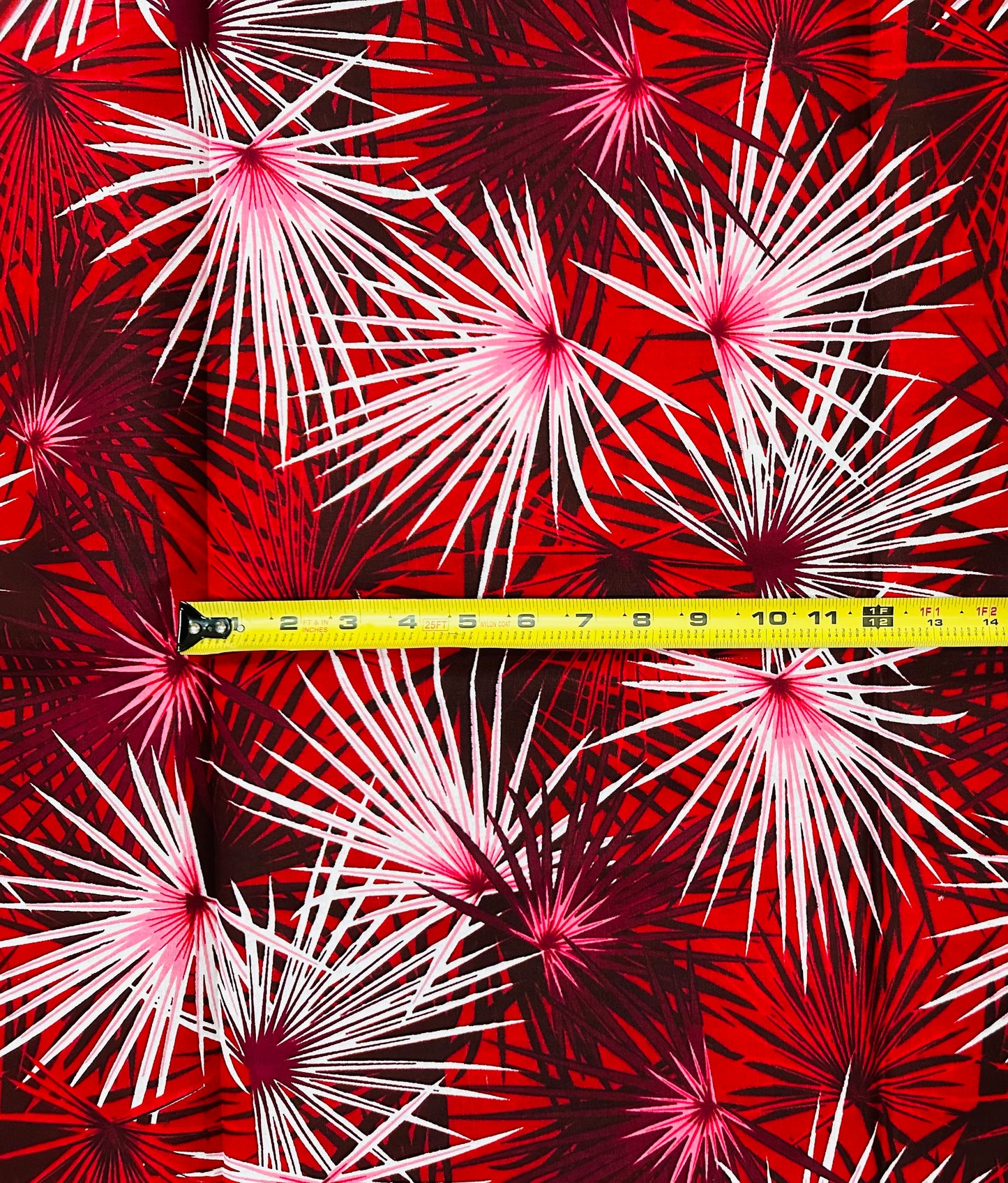 African Print Fabric/ Ankara - Red, White, Pink 'Moto Palm' Design, YARD or WHOLESALE