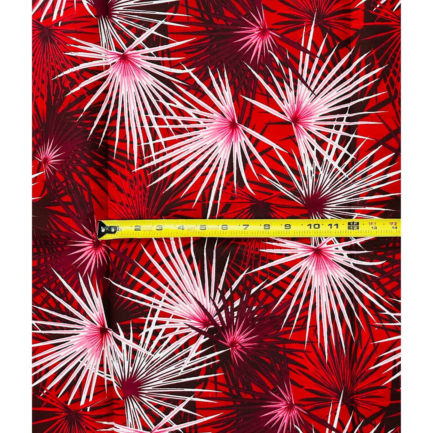 African Print Fabric/ Ankara - Red, White, Pink 'Moto Palm' Design, YARD or WHOLESALE