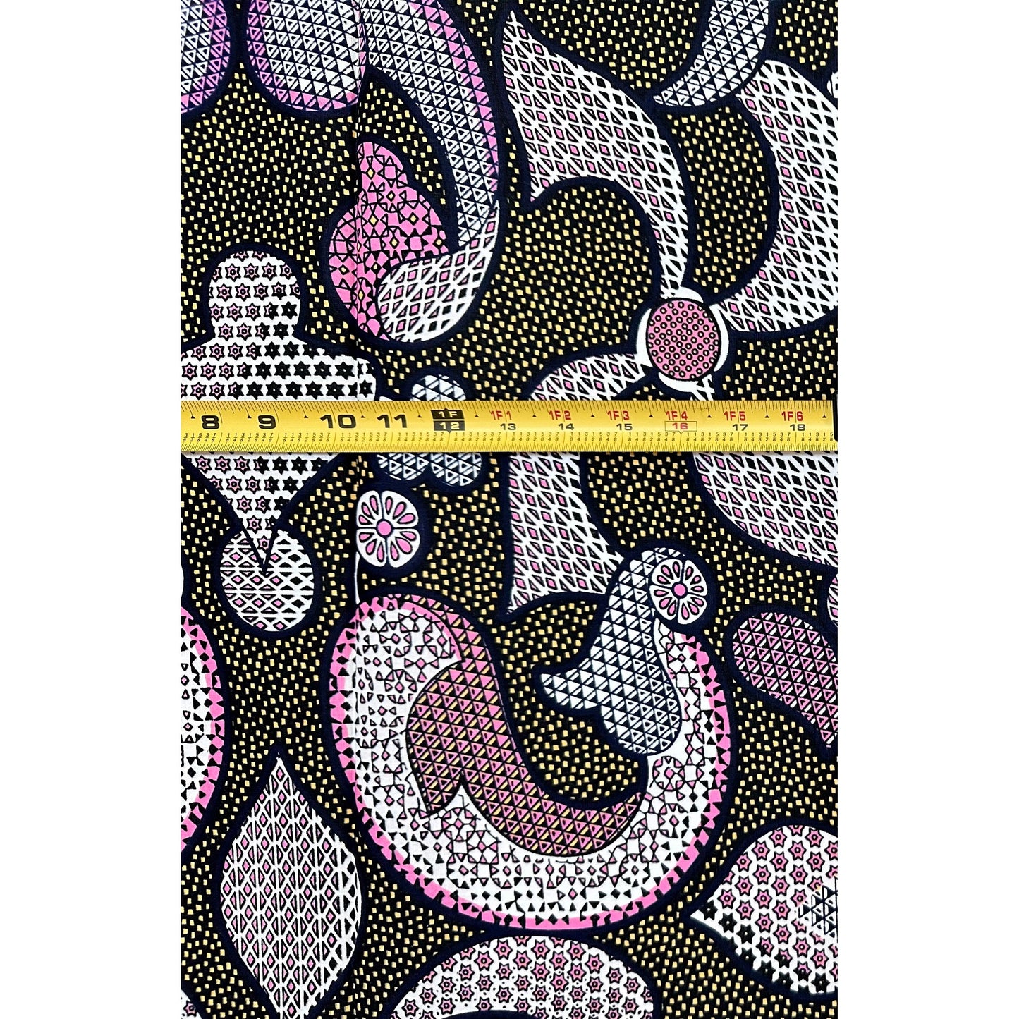 African Print Fabric/ Ankara - Pink, Beige, Black “Midnight Manuscript', 1 YARD