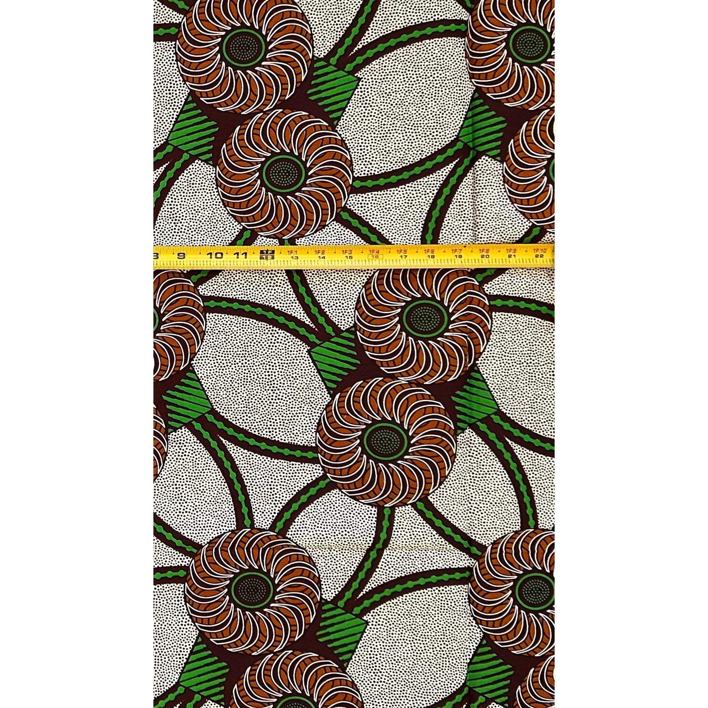 African Print Fabric/ Ankara - Green, Brown, Cream 'Closed Loop,’ 1 YARD