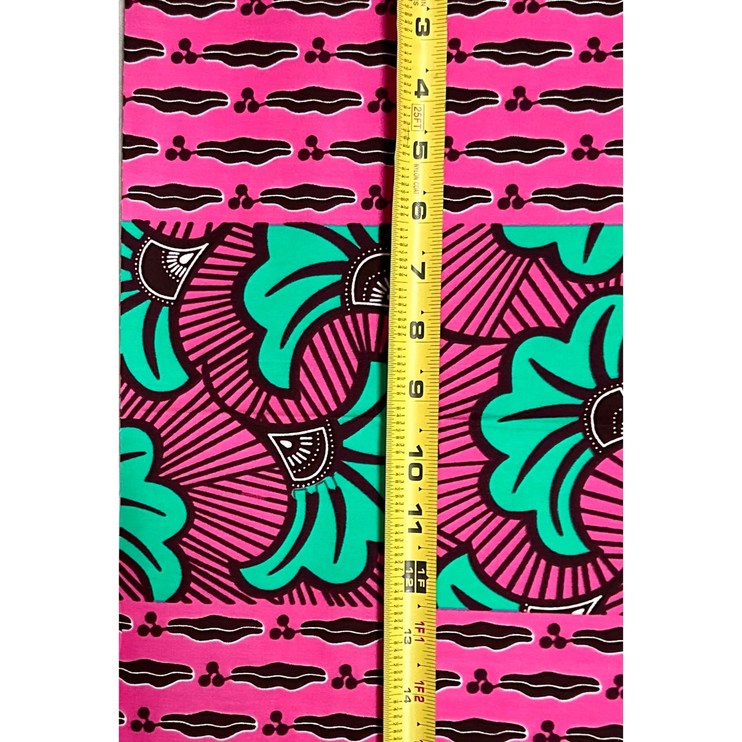 African Print Fabric/ Ankara - Green, Pink, Brown 'Jubilee Remix' Design