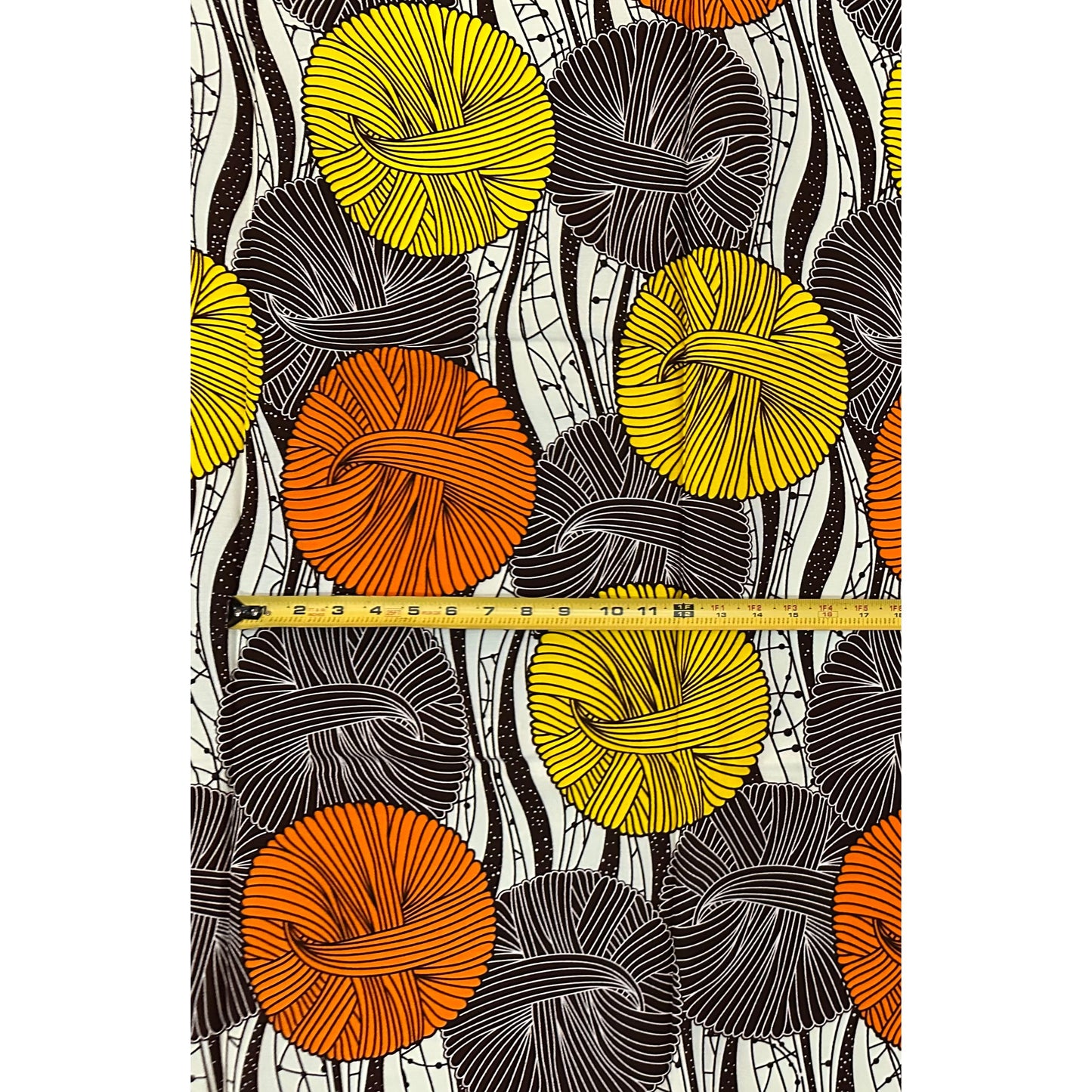 African Print Fabric/ Ankara - Orange, Yellow, Brown, Cream ‘Jioni Sunsong' Design, 1 YARD