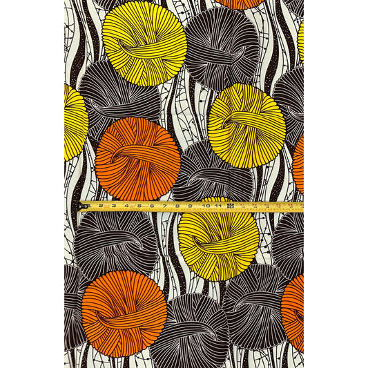 African Print Fabric/ Ankara - Orange, Yellow, Brown, Cream ‘Jioni Sunsong' Design, 1 YARD