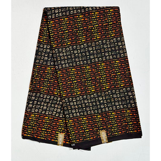 African Print Fabric/ Ankara - Orange, Yellow, Black, Beige 'Dot & Spirit' Design