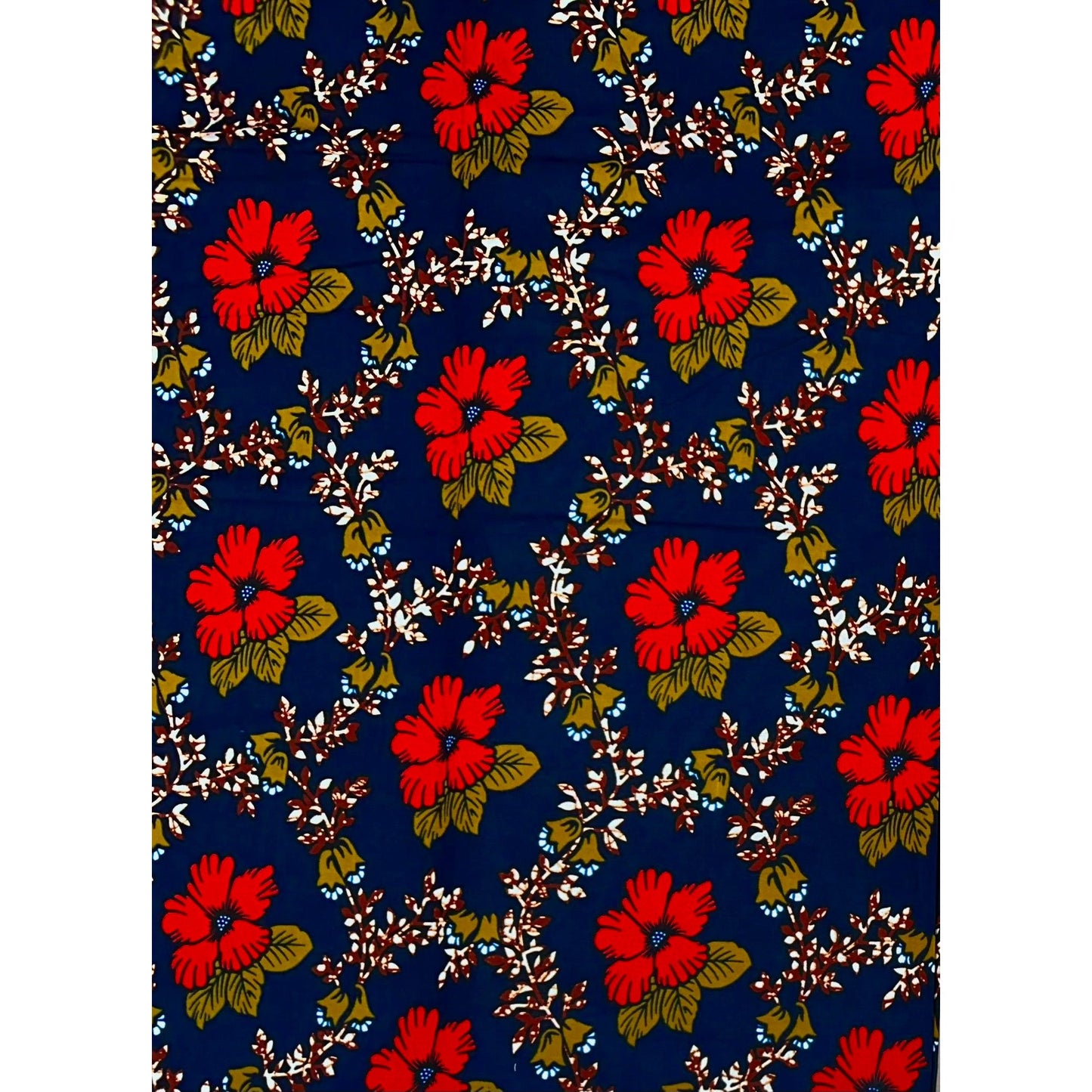 African Print Fabric/Ankara - Blue, Red, Olive Green, Brown 'Zoborodo Bloom', YARD or WHOLESALE
