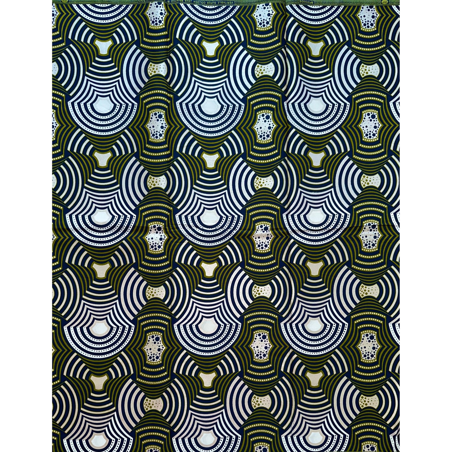 African Print Fabric/ Ankara - Green, Navy, Shimmering Silver 'Nthanda’ YARD or WHOLESALE
