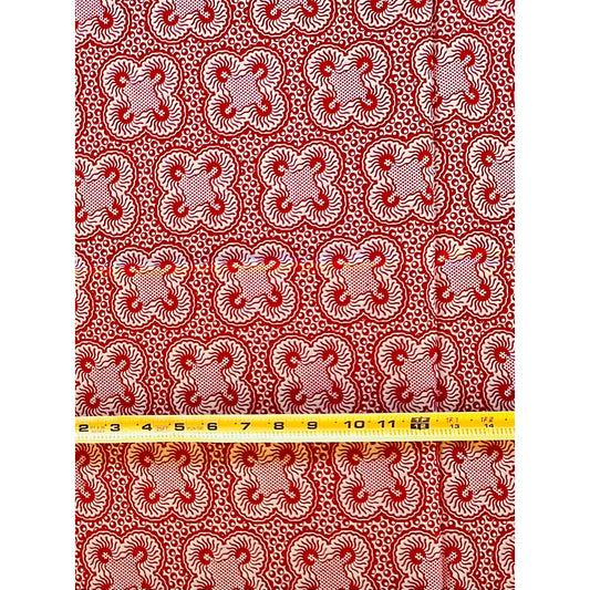 African Print Fabric/ Ankara - Red, Cream ‘Elevation' Design, 1 YARD