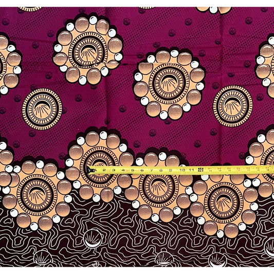 African Print Fabric/ Ankara - Plum, Brown, Beige 'Sawa Dream,’ YARD