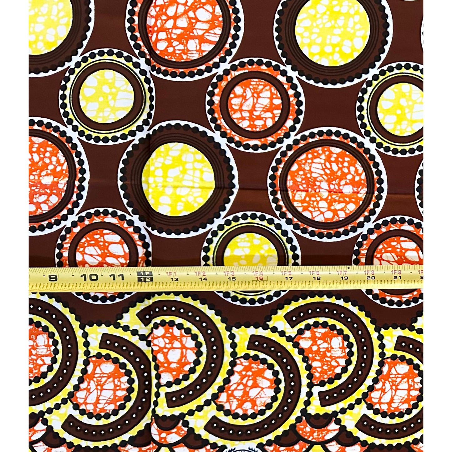 African Print Fabric/ Ankara - Orange, Yellow, Brown ‘Sola Count' Design, 1 YARD