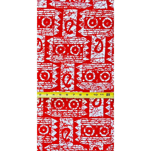 African Print Fabric/ Ankara - White, Red 'Echo of Life', YARD or WHOLESALE