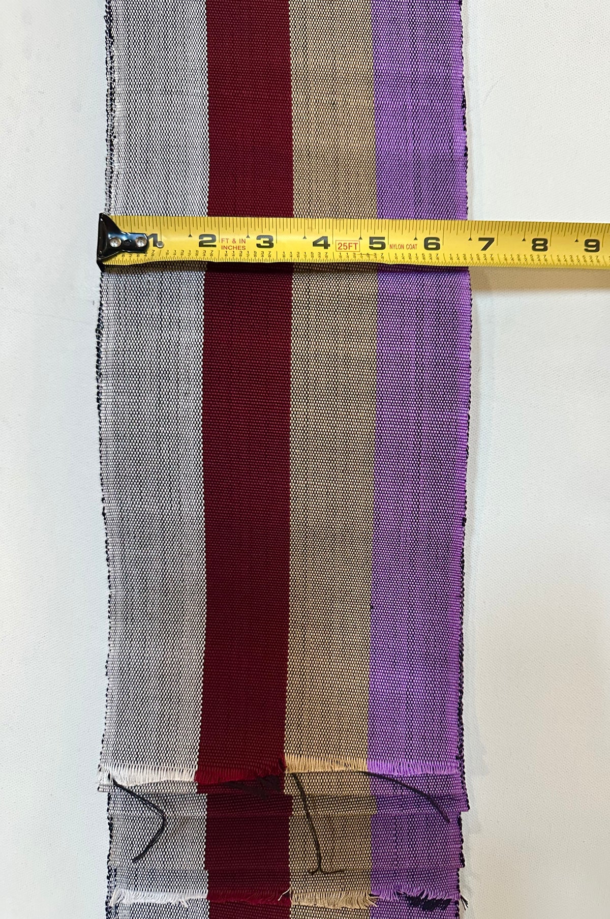 Aso-Oke Fabric / Yoruba Hand-Woven Textile – Purple, Beige, Dark Red, Light Gray ‘Chinny’, Per Yard