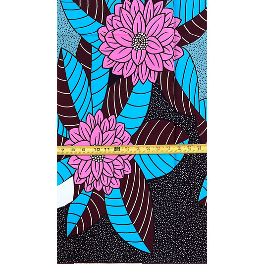 African Print Fabric/ Ankara - Pink, Blue "Tea At Falomo" Design, 1 Yard **Slightly Flawed**