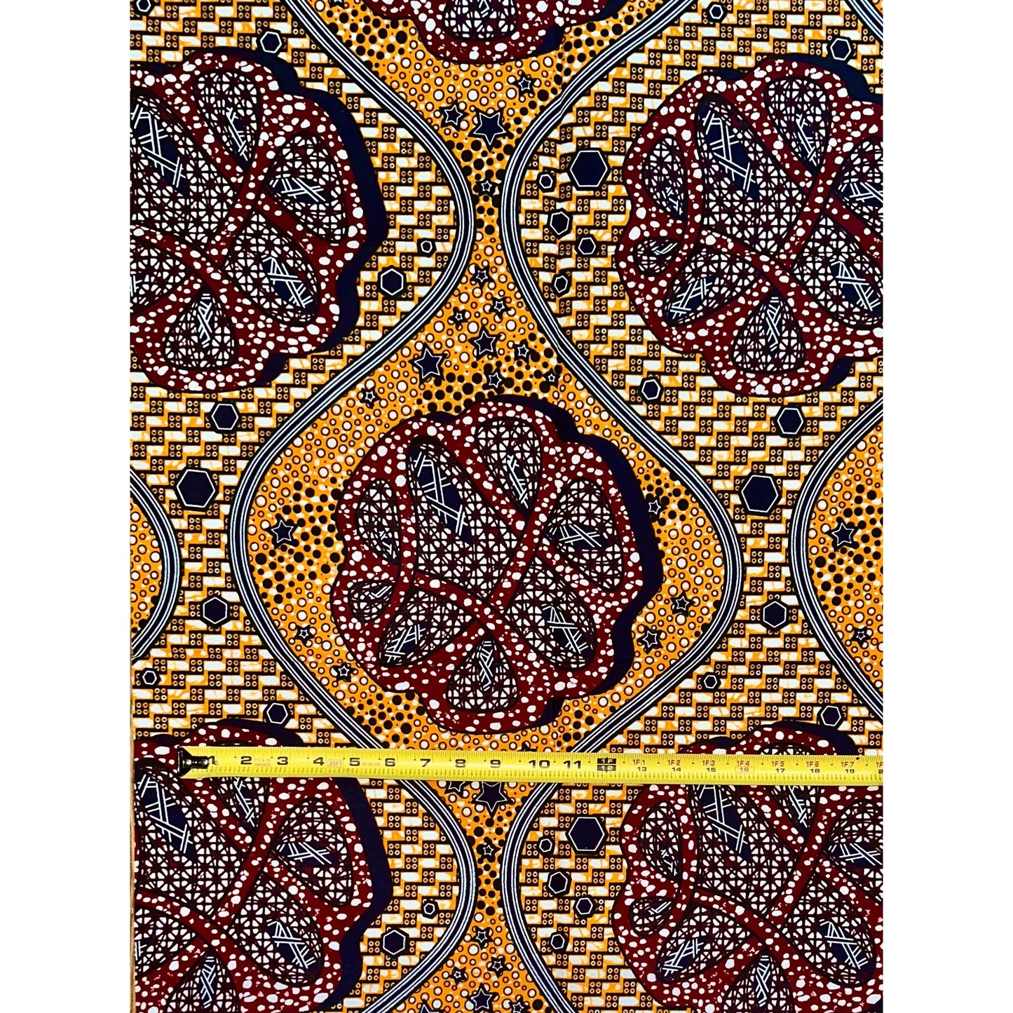 African Print Fabric/ Ankara - Orange, Brown, Navy ‘Tamaini', 1YARD