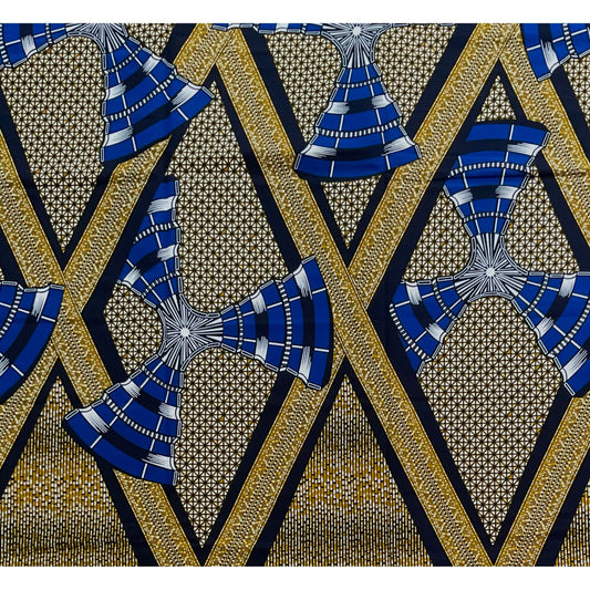 African Print Fabric/ Ankara - Brown, Blue 'Windmill' Design, YARD or WHOLESALE