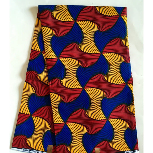 African Print Fabric/ Ankara - Red, Marigold, Blue 'Spinderella', YARD or WHOLESALE