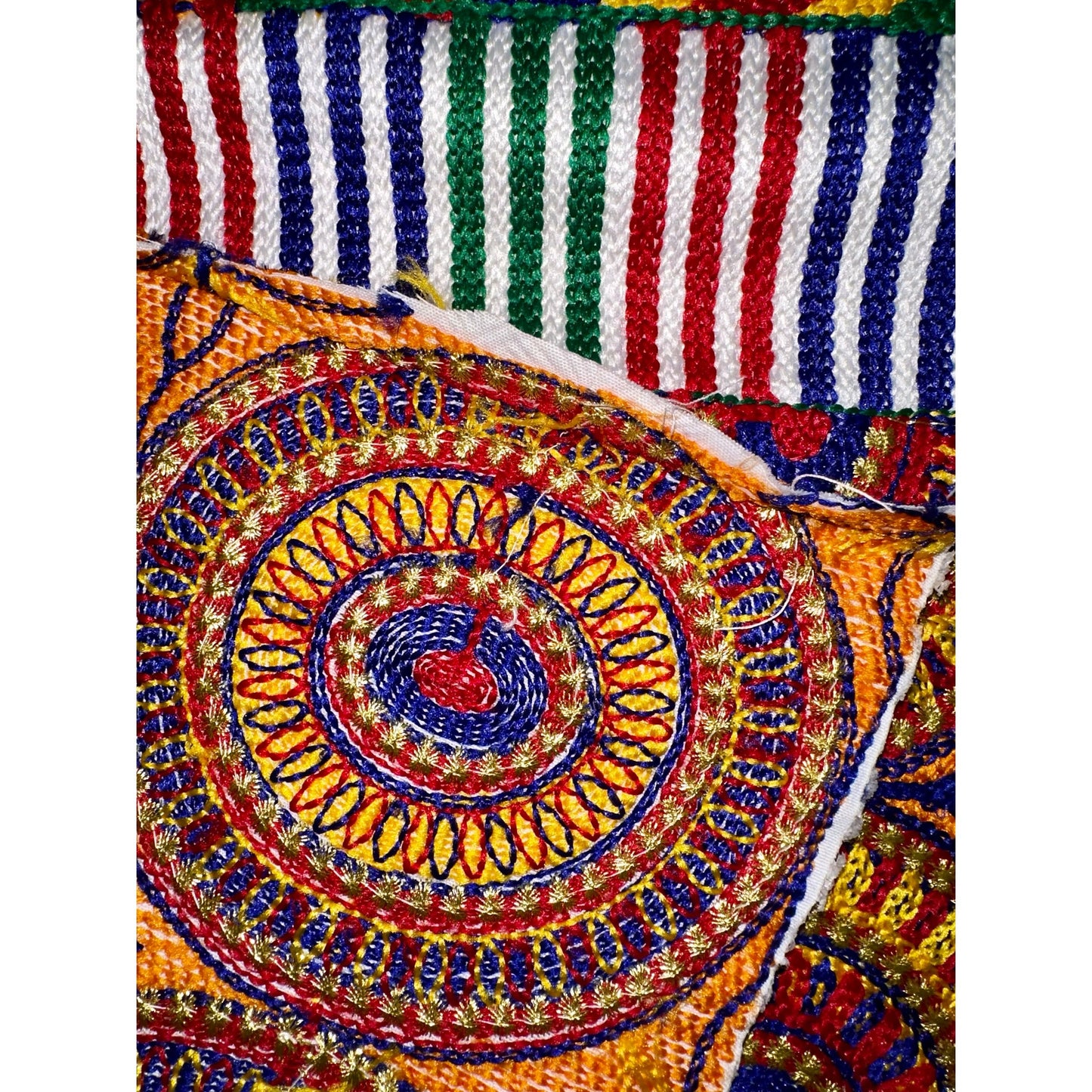 African Fabric/ Woven Kente - Orange, Red, Blue, Green, Metallic Gold “Aboagye”, 6 Yards