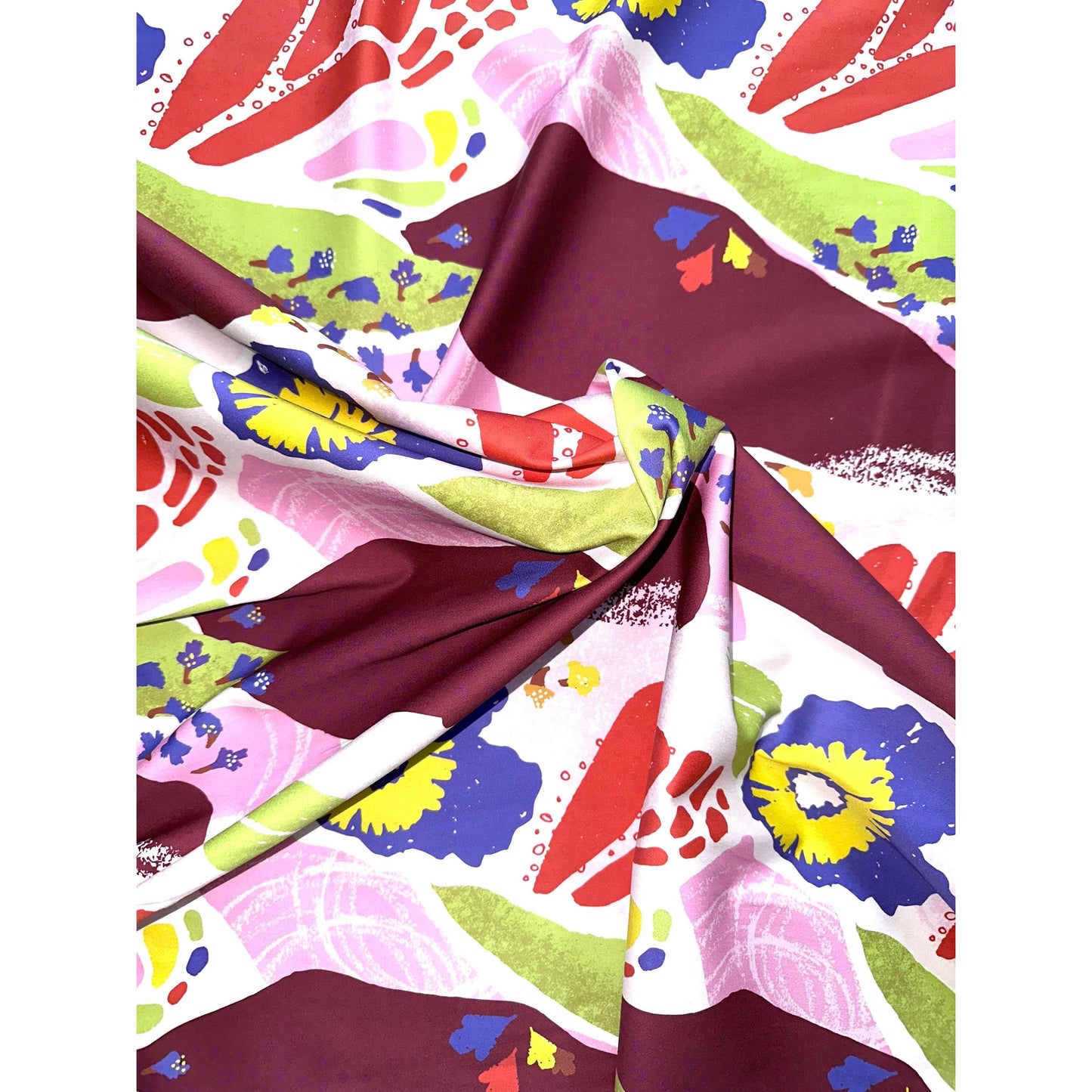 African Print, Stretch Cotton Satin Fabric- Pink, Orange, Brown, Green, Purple "Sweet Thistle", Per Yard