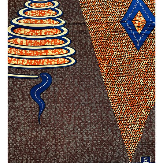 African Print Fabric/ Ankara - Orange, Brown, Blue "Genie In A Bottle", YARD or WHOLESALE