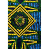 African Print Fabric/ Ankara - Blue, Green, Yellow ‘Omana Cross' Design, YARD or WHOLESALE
