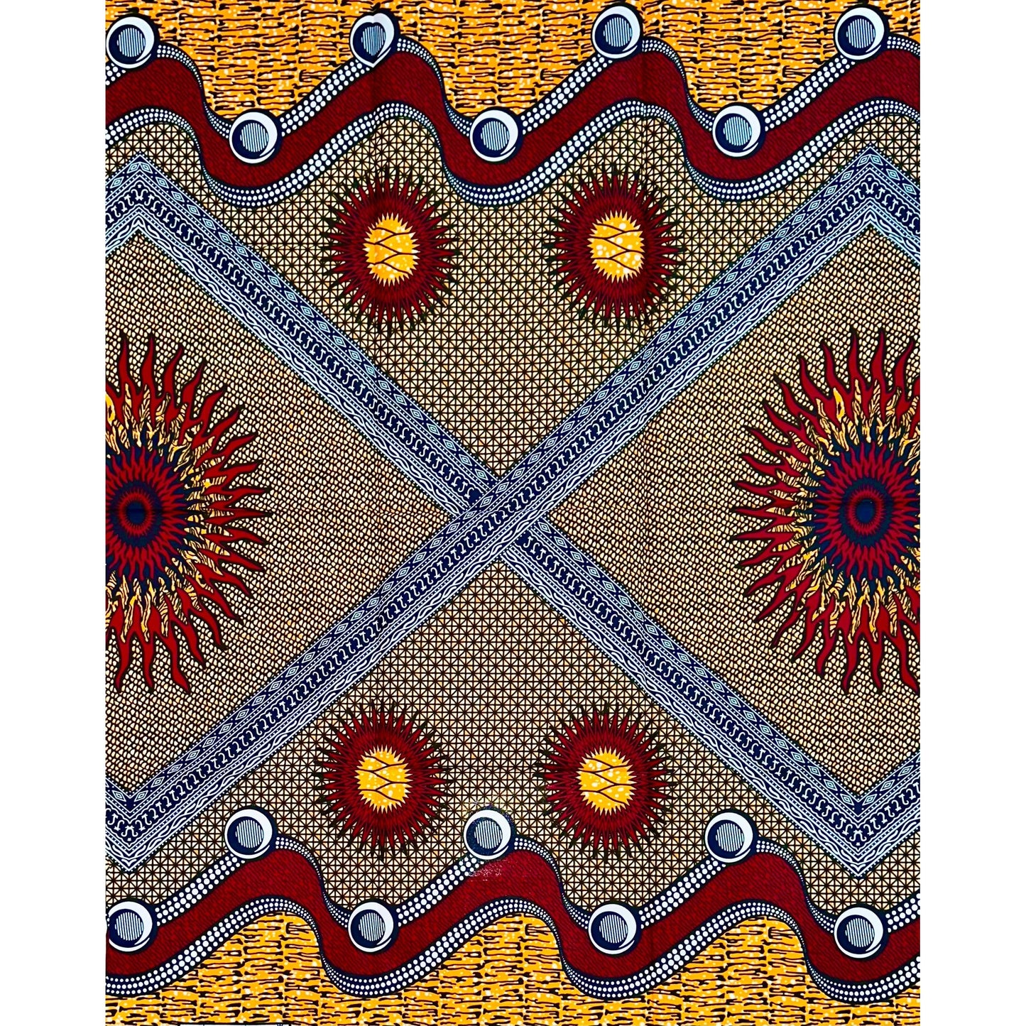African Print Fabric/ Ankara - Red, Orange, Navy ‘Kanzi', 1YARD