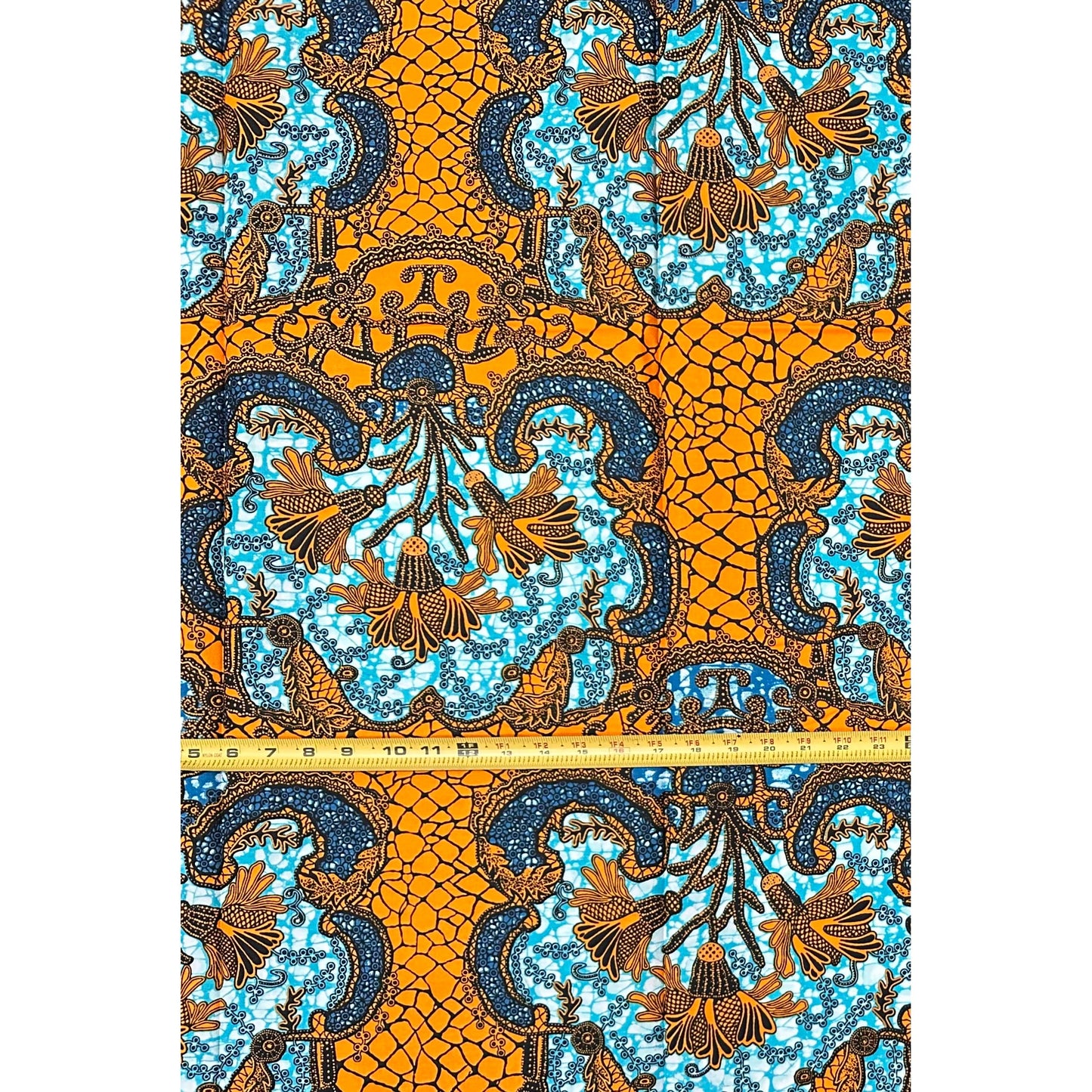 African Print Fabric/ Ankara - Orange, Blue 'First Class Boarding', YARD or WHOLESALE