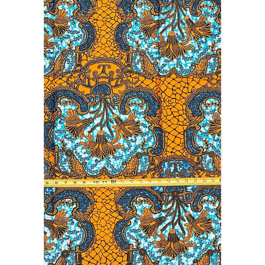 African Print Fabric/ Ankara - Orange, Blue 'First Class Boarding', YARD or WHOLESALE